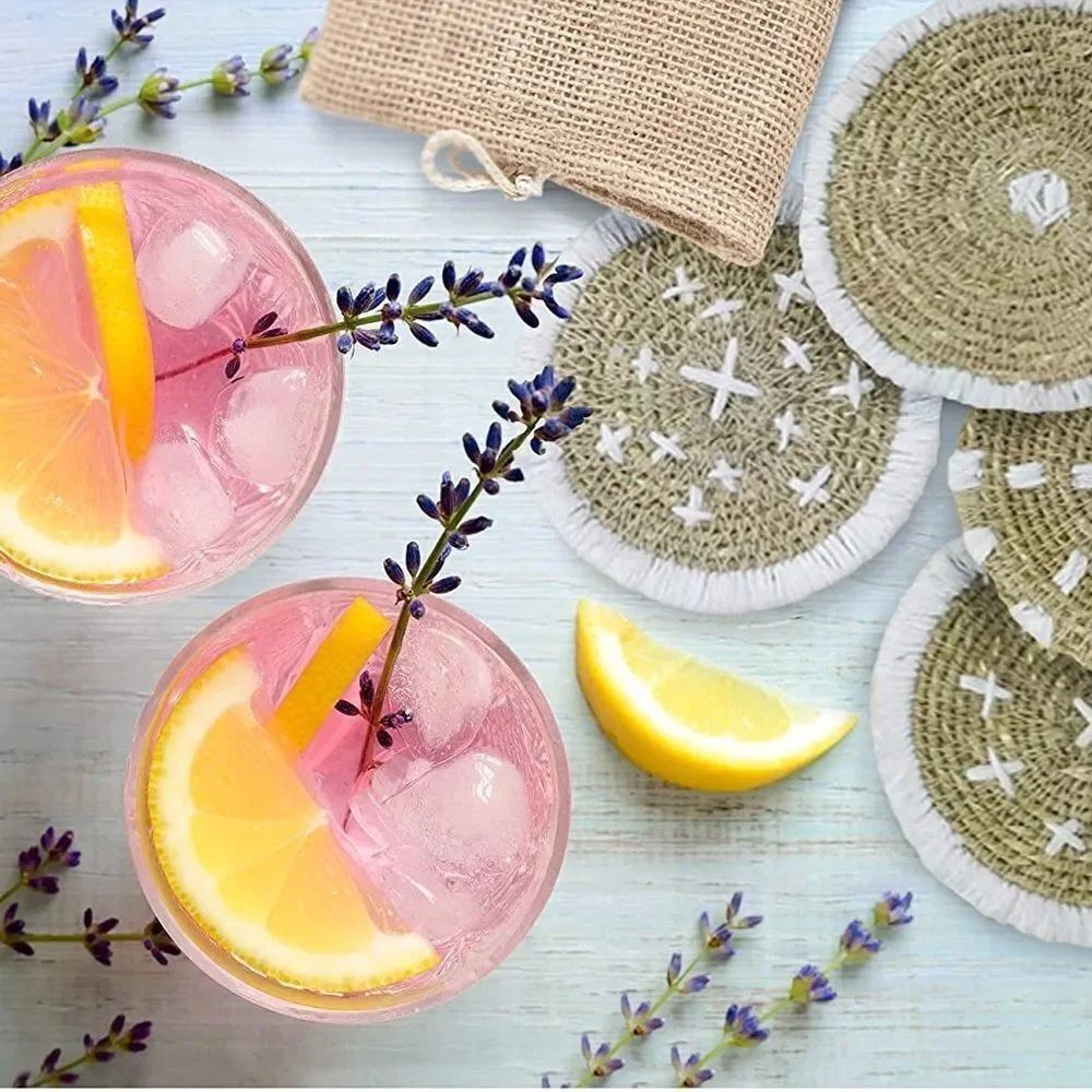 ✨HP✨Bloomingville Round Hand-Embroidered Seagrass✨